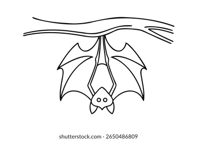 Outline a bat hanging upside down from a branch on a animal drawing