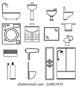 Outline Bathroom Icons Stock Vector (Royalty Free) 214817473 | Shutterstock