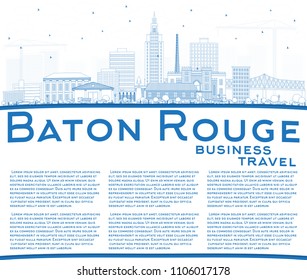 Outline Baton Rouge Louisiana City Skyline with Blue Buildings and Copy Space. Vector Illustration. Travel and Tourism Concept with Modern Architecture. Baton Rouge USA Cityscape with Landmarks.