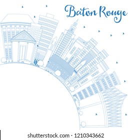 Outline Baton Rouge Louisiana City Skyline with Blue Buildings and Copy Space. Vector Illustration. Travel and Tourism Concept with Modern Architecture. Baton Rouge USA Cityscape with Landmarks.