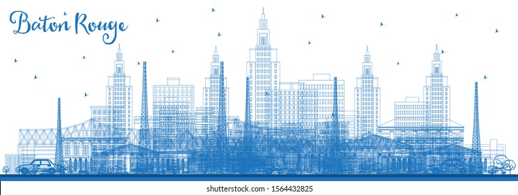 Outline Baton Rouge Louisiana City Skyline with Blue Buildings. Vector Illustration. Business Travel and Tourism Concept with Modern Architecture. Baton Rouge USA Cityscape with Landmarks. 