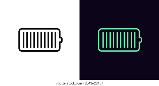 Outline battery icon, with editable stroke. Linear electric charge sign, accumulator pictogram. Phone battery with full charge, electrical charging station. Vector icon, sign, symbol for Animation