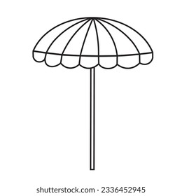 Esquema de diseño de paraguas de playa aislado en fondo blanco. Elemento de diseño de línea plana vectorial. Equipo de verano. Piscina Paraguas Proteja del sol caliente del verano. Icono de la sombrilla de playa. 
