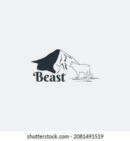 outline beast wolf logo vector design template. landscape and wolves logo vector illustration with outline and line art styles. 