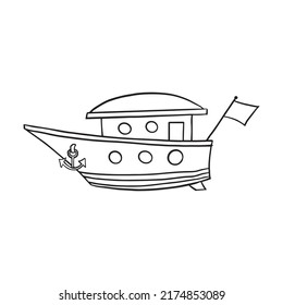 Outline of a beautiful boat for coloring on a white background. Summer travel. Vector black icon on a white background. Yacht travel regatta graphic black and white sea illustration vector