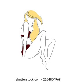 Outline of a beautiful woman in a swimsuit. Vector.