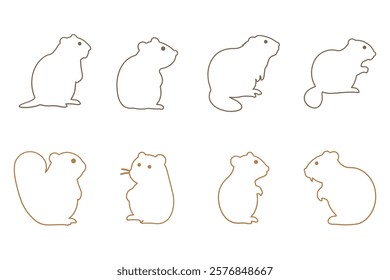 Outline Beaver Illustration Design Set