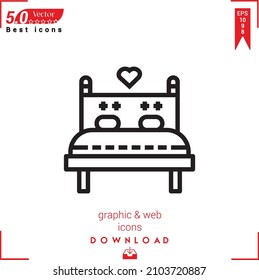 Icono de la cama de esquema. vector de icono de cama aislado en fondo blanco. Diseño gráfico, diseño de material, iconos de Best sellers 2022, aplicación móvil, diseño de UI UX, vector de formato EPS 10