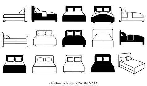 Conjunto de cama de estrutura com vários projetos para interiores e ícones de imóveis
