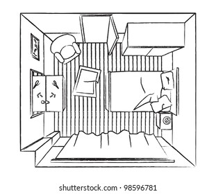 Outline bedroom interior top view