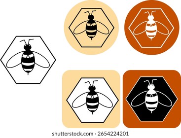 Contornar abelha em logotipo hexágono. Ilustração de linha gráfica vetorial. favos de mel. Mel orgânico logotipo linear, rótulo, etiquetas elementos de design. Conceito para pacote de mel, banner, embalagem.

