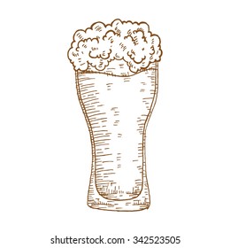 Outline Beer With Full Foam On Glass And Using Sketchy Style
