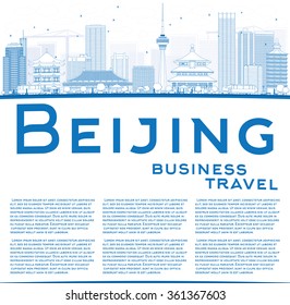 Outline Beijing Skyline with Blue Buildings and Copy Space. Vector Illustration. Business travel and tourism concept with place for text. Image for presentation, banner, placard and web site.