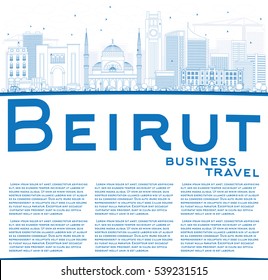 Outline Beirut Skyline with Blue Buildings and Copy Space. Vector Illustration. Business Travel and Tourism Concept with Modern Architecture. Image for Presentation Banner Placard and Web Site