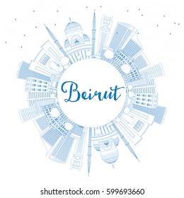 Outline Beirut Skyline with Blue Buildings and Copy Space. Vector Illustration. Business Travel and Tourism Concept with Modern Architecture. Image for Presentation Banner Placard and Web Site