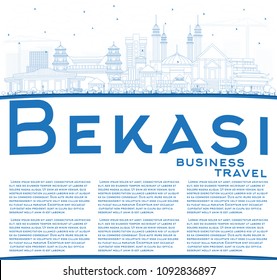 Outline Bekasi Indonesia City Skyline with Blue Buildings and Copy Space. Vector Illustration. Business Travel and Tourism Concept with Historic Architecture. Bekasi Cityscape with Landmarks.