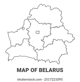 Contornar o mapa da Bielorrússia com bordas de região ilustração vetorial