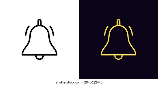 Outline Bell Icon, With Editable Stroke. Linear Bell Sign, Notification Pictogram. Online Push Notification, Reminder Sound Alert, Active Alarm Setting, Updating. Vector Icon, Sign, Symbol