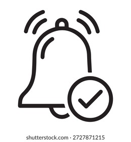 Icono de aviso de campana de contorno con el símbolo de tick, Ilustración vectorial.