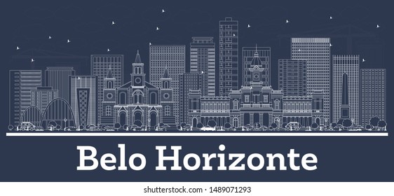 Outline Belo Horizonte Brazil City Skyline with White Buildings. Vector Illustration. Business Travel and Concept with Historic Architecture. Belo Horizonte Cityscape with Landmarks. 