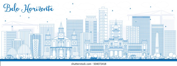 Outline Belo Horizonte Skyline with Blue Buildings. Vector Illustration. Business Travel and Tourism Concept with Modern Architecture. Image for Presentation Banner Placard and Web Site.