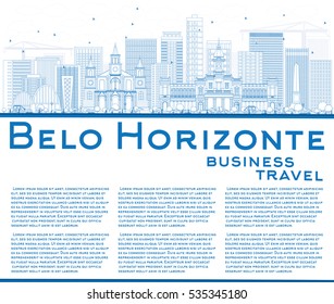 Outline Belo Horizonte Skyline with Blue Buildings and Copy Space. Vector Illustration. Business Travel and Tourism Concept with Modern Architecture. Image for Presentation Banner Placard and Web