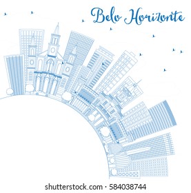 Outline Belo Horizonte Skyline with Blue Buildings and Copy Space. Vector Illustration. Business Travel and Tourism Concept with Modern Architecture. Image for Presentation Banner Placard and Web.