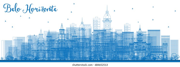 Outline Belo Horizonte Skyline with Blue Buildings. Vector Illustration. Business Travel and Tourism Concept with Modern Architecture. Image for Presentation Banner Placard and Web Site.