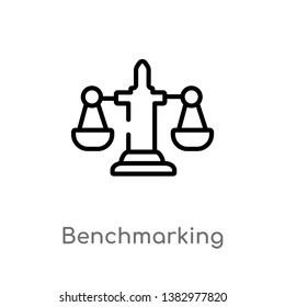 Outline Benchmarking Vector Icon. Isolated Black Simple Line Element Illustration From Human Resources Concept. Editable Vector Stroke Benchmarking Icon On White Background