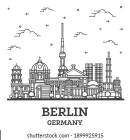 Outline Berlin Germany City Skyline with Historical Buildings Isolated on White. Vector Illustration. Berlin Cityscape with Landmarks.