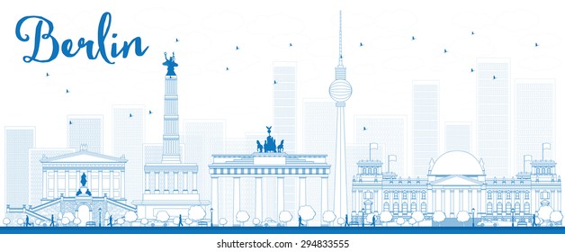 Outline Berlin skyline with blue building. Vector illustration. Business and tourism concept with place for text. Image for presentation, banner, placard and web site