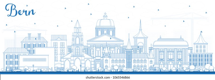 Outline Bern Switzerland City Skyline with Blue Buildings. Vector Illustration. Business Travel and Tourism Concept with Historic Architecture. Bern Cityscape with Landmarks.