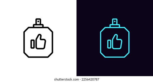 Outline best perfume icon, with editable stroke. Parfum bottle frame with Like sign, perfume top quality. Favorite fragrance, aromatic water flacon, best flavor, quality aroma perfumery. Vector icon