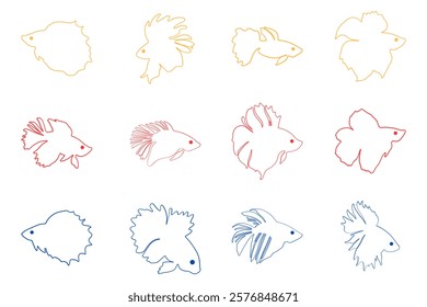 Outline Betta Fish Illustration Design Set