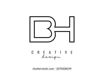 Outline BH letters logo with a minimalist design. Geometric vector illustration with black lines.