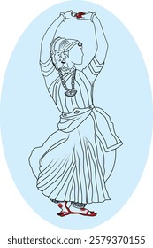 Outline of Bharatnatyam Dancer in Profile Pose with Hands above head