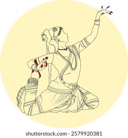 Outline of Bharatnatyam Dancer in Sitting Pose with Foot held in Elbow