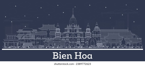 Skyline der Stadt Bien Hoa Vietnam mit weißen Gebäuden. Vektorgrafik. Business Reise und Tourismus Konzept mit historischer Architektur. Bien Hoa Stadtlandschaft mit Sehenswürdigkeiten.