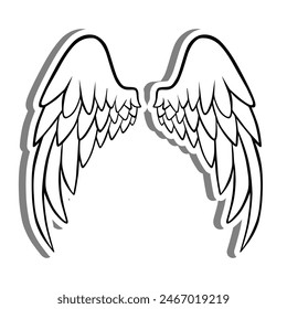 Outline Big Wings on white silhouette and gray shadow. Vector illustration for decoration or any design.