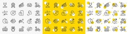Outline Bike, Best Friend And Leadership Line Icons Pack For Web With Dumbbell, Arena, Mountain Bike Line Icon. Timer, Bicycle Parking, Fishing Rod Pictogram Icon. Training Results. Vector