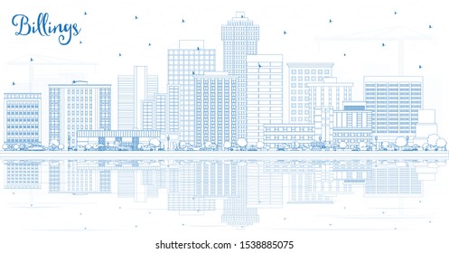 Outline Billings Montana City Skyline with Blue Buildings and Reflections. Vector Illustration. Travel and Tourism Concept with Modern Architecture. Billings USA Cityscape with Landmarks.