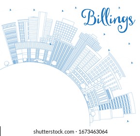 Outline Billings Montana City Skyline with Blue Buildings and Copy Space. Vector Illustration. Business Travel and Tourism Concept with Modern Architecture. Billings USA Cityscape with Landmarks.