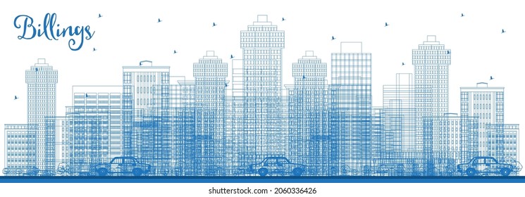 Outline Billings Montana City Skyline with Blue Buildings. Vector Illustration. Business Travel and Tourism Concept with Modern Architecture. Billings USA Cityscape with Landmarks.