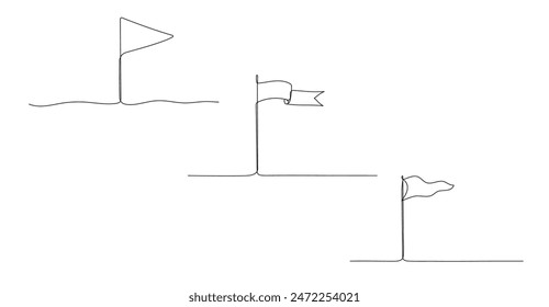 Conjunto de iconos de banderas de ondulación de contorno. Ilustración aislada de gráfico de línea dibujada a mano