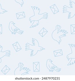 Outline Bird Dove Envelope Vector Seamless Pattern illustration Design