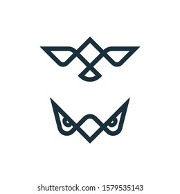 Outline bird and eagle face symbols on white background. Abstract bird icons.