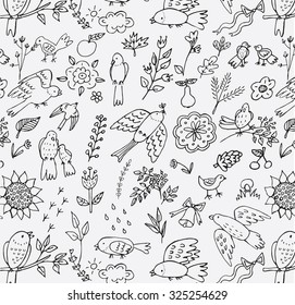 Outline bird floral pattern