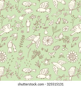 Outline bird floral pattern