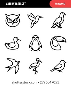 Outline Bird Icon Set Aviary Animals Collection