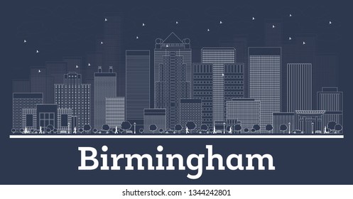 Outline Birmingham Alabama City Skyline with White Buildings. Vector Illustration. Business Travel and Concept with Modern Architecture. Birmingham Cityscape with Landmarks 